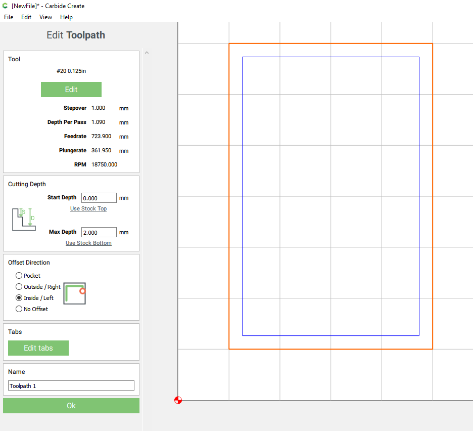 Using Carbide Create to cut a rectangle